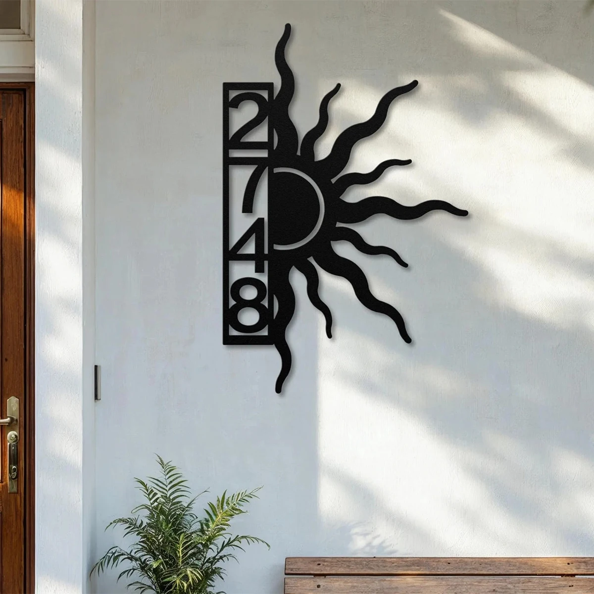 علامة عنوان الشمس المعدنية رقم العنوان علامة أرقام المنزل المعدني الشمس جدار الفن علامة عنوان مخصصة ديكور الباب الأمامي دوامة الشمس