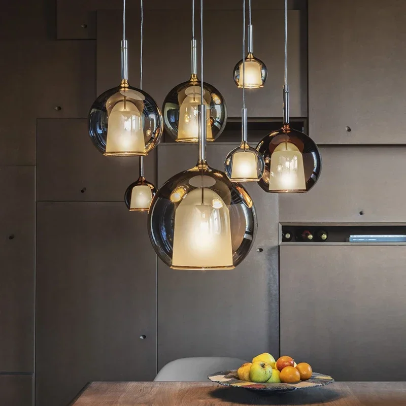 Italian Glass with Gradient Color Bubble Pendant Lights Restaurant Staircases Bedside Chandeliers LED Household Decorative Light