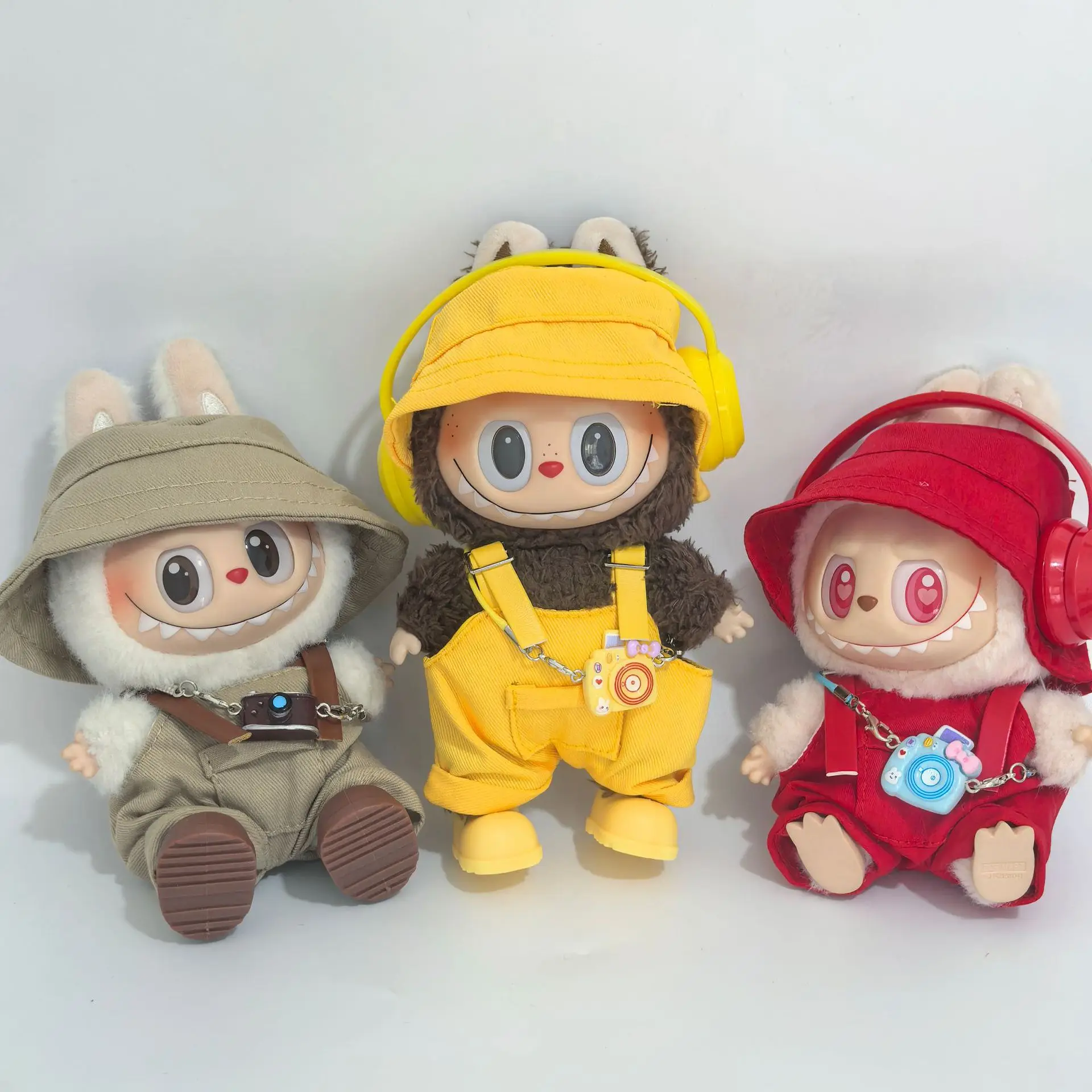 

17cm Labubu 1-3 Gen Doll Outfits | Colorful Trendy Pocket Suspender Pants & Fisherman Hat Set | Clothes for Labubu Accessories