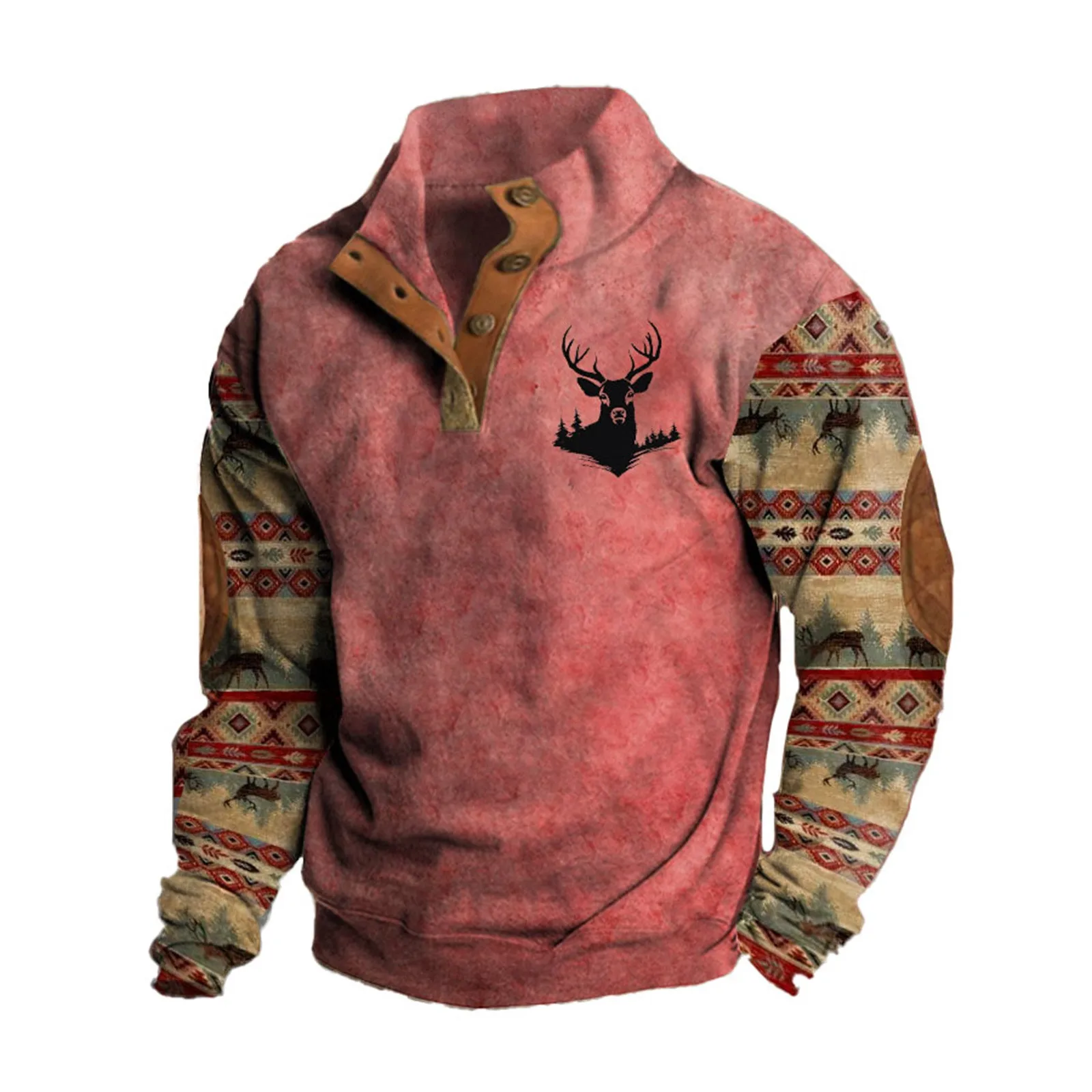 Men's Hoodie Autumn Long Sleeve Sweatshirt Vintage Deer Print Oversized Y2K Clothing Button Fashion Hoodies for Men Christmas