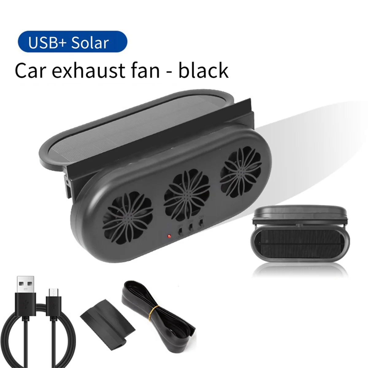 Car Exhaust Fan Solar Powered and USB Charging Window Ventilator 3 Fans Front Rear Interior Radiator Cooling System A