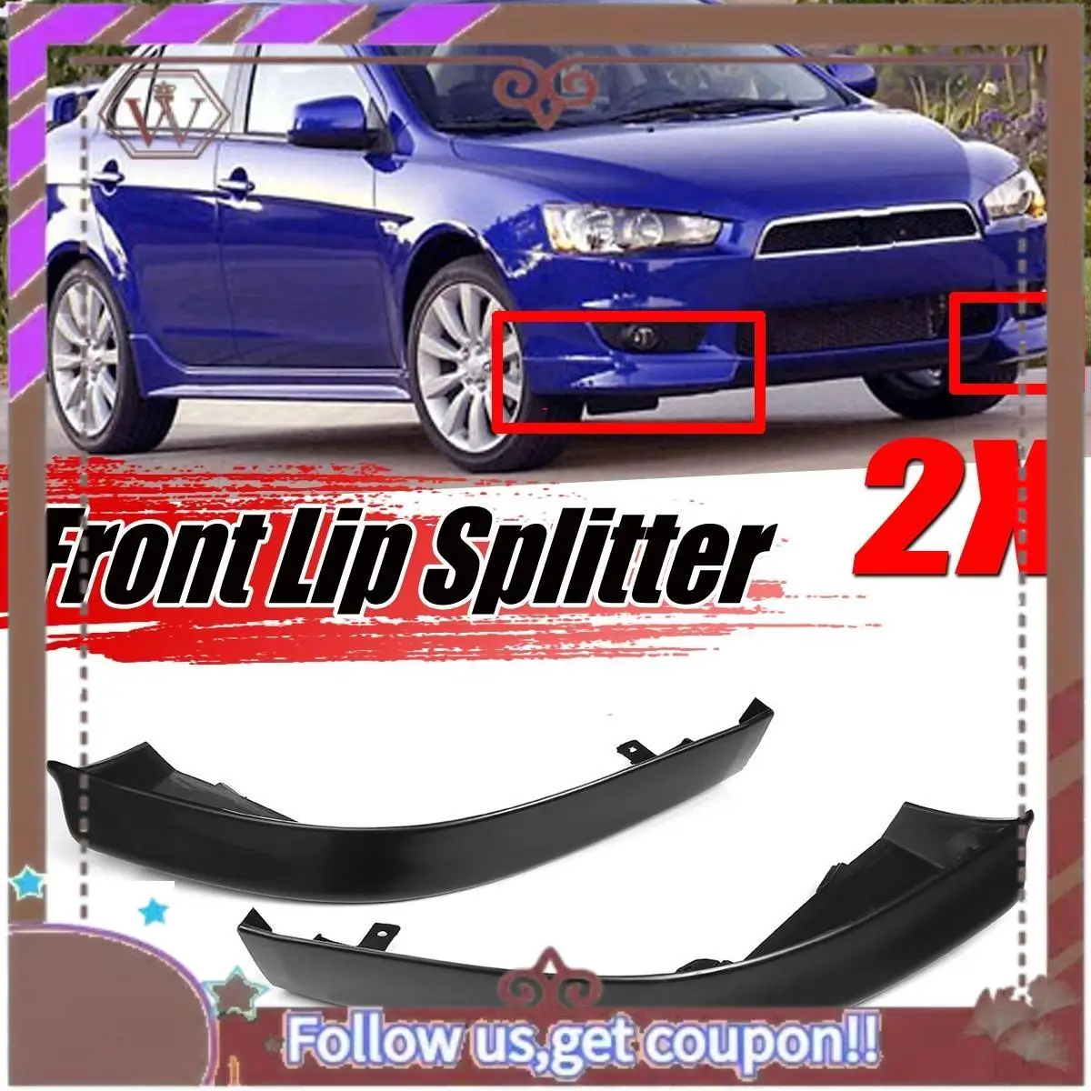 

A57E-2 шт. Накладки-сплиттеры на передний бампер, диффузор, защита кузова для Mitsubishi Lancer 2008-2018