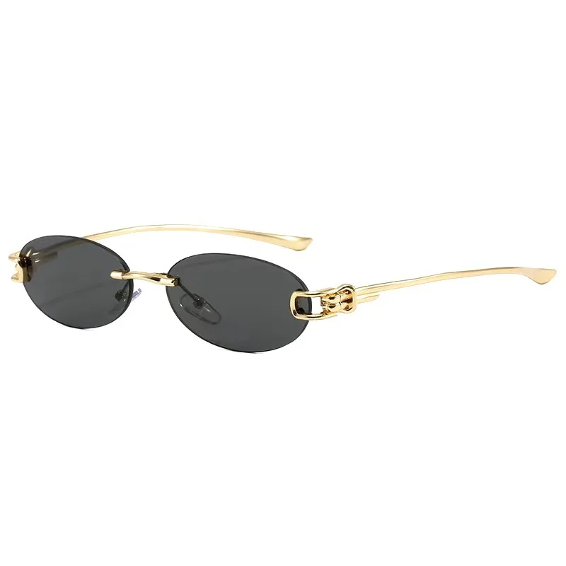 

2026 New Oval Rimless Sunglasses Metal Frame Knot Design Small Frame Intellectual Style UV400 Shades Unisex