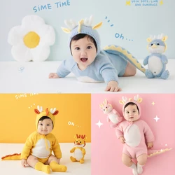 Baby Photography Clothes Lovely Knitted Dragon Outfit With Tail 3-5 Month Infant Photoshoot Props Sunflower Pillow Photo Prop