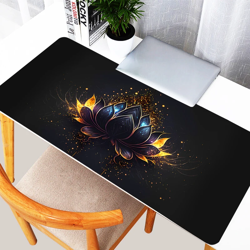 Black Gold Lotus Mouse Pad Gaming Accessories Notbook Computer Speed Mini Pc Gamer Keyboard Desk Mat Big Mousepad Large Gift