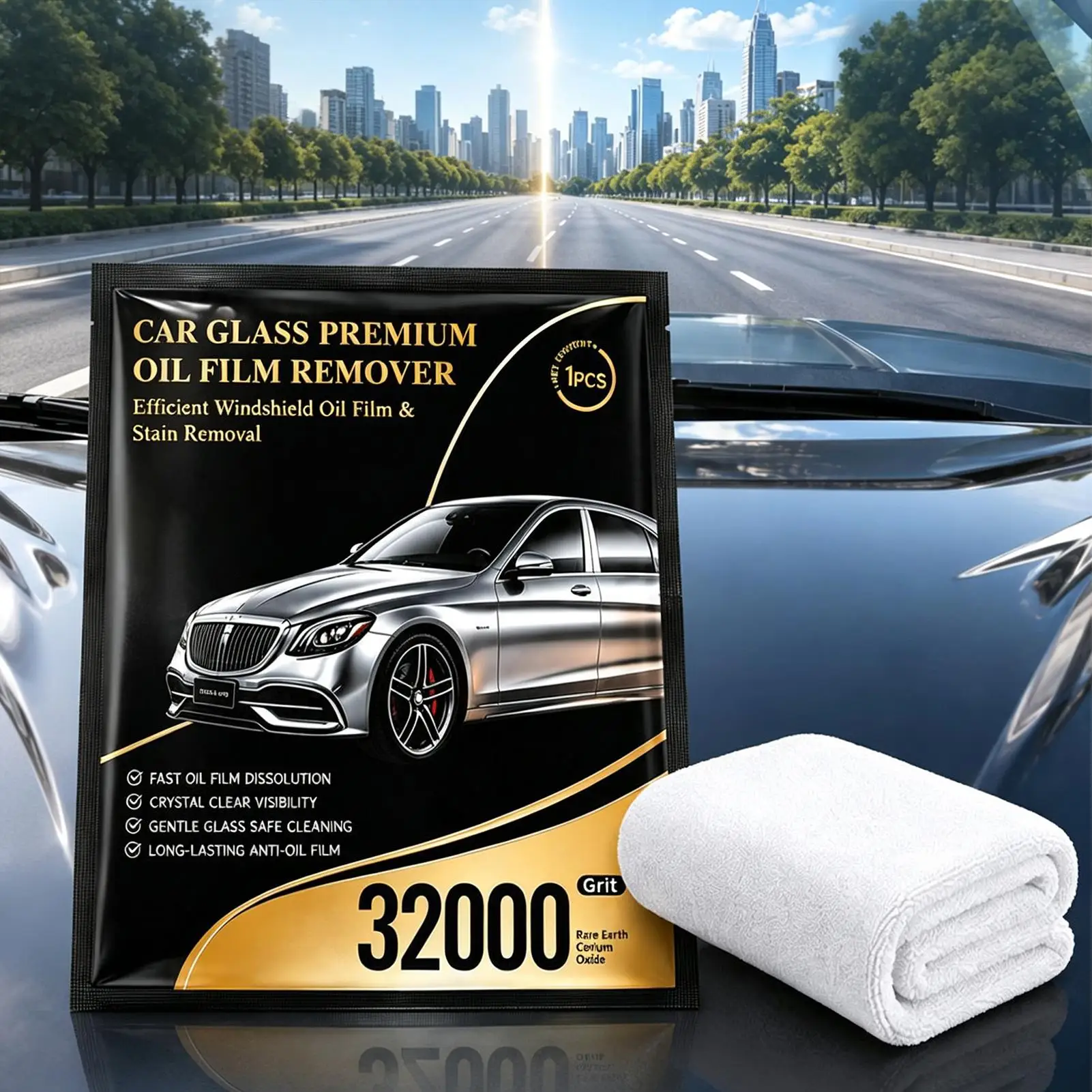 Car Windshield Oil Film Remover 32000 Grit Safe Cloth Wipes For Auto Window Glass Grime Hard Water Spot Clear Visibility Interio