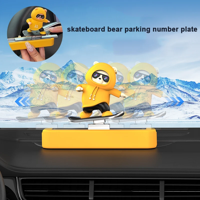 Car Temporary Parking Mobile Phone Number Plate Holder Cool and Cute Creative Skateboard Bear Automobile Interior Accessories