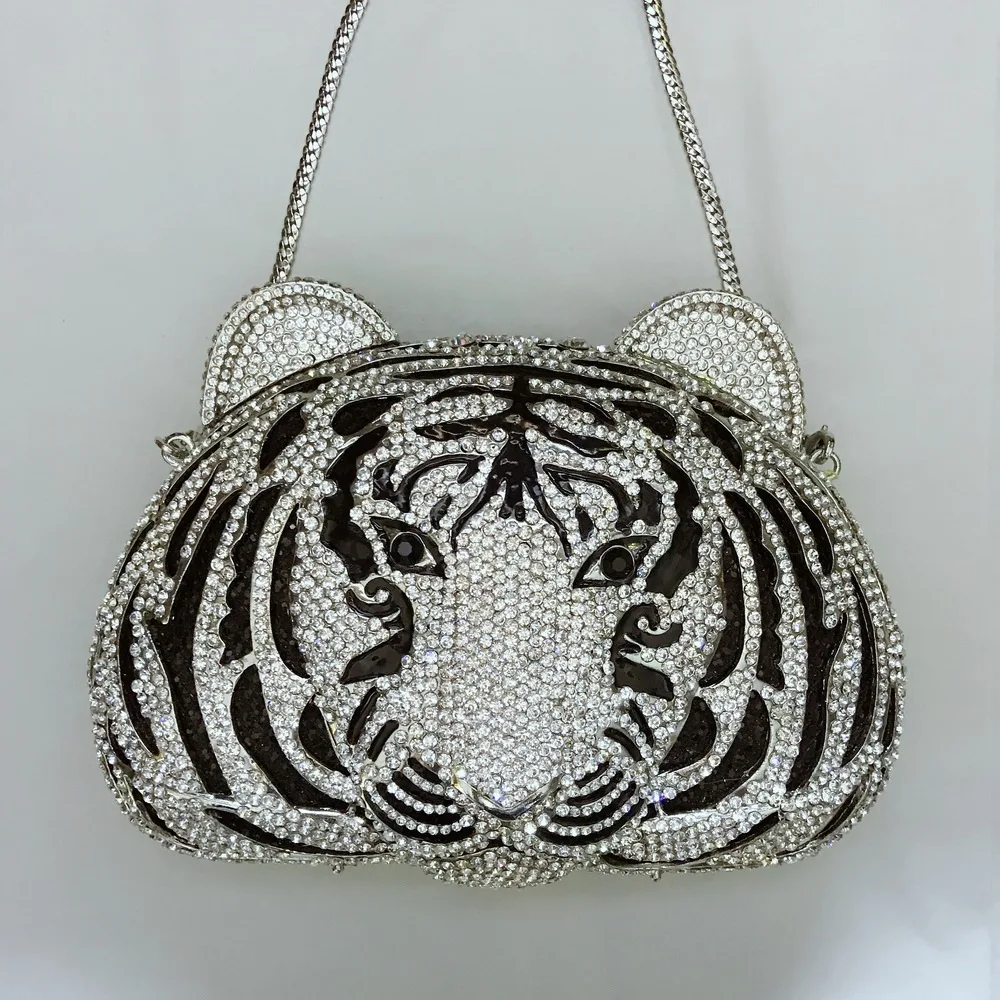 

Tiger Head Rhinestone Bag Empty Metal Crystal Dinner Handmade Diamond Women's Handbag Sac De Luxe Femme Bolsas Marcas Originales