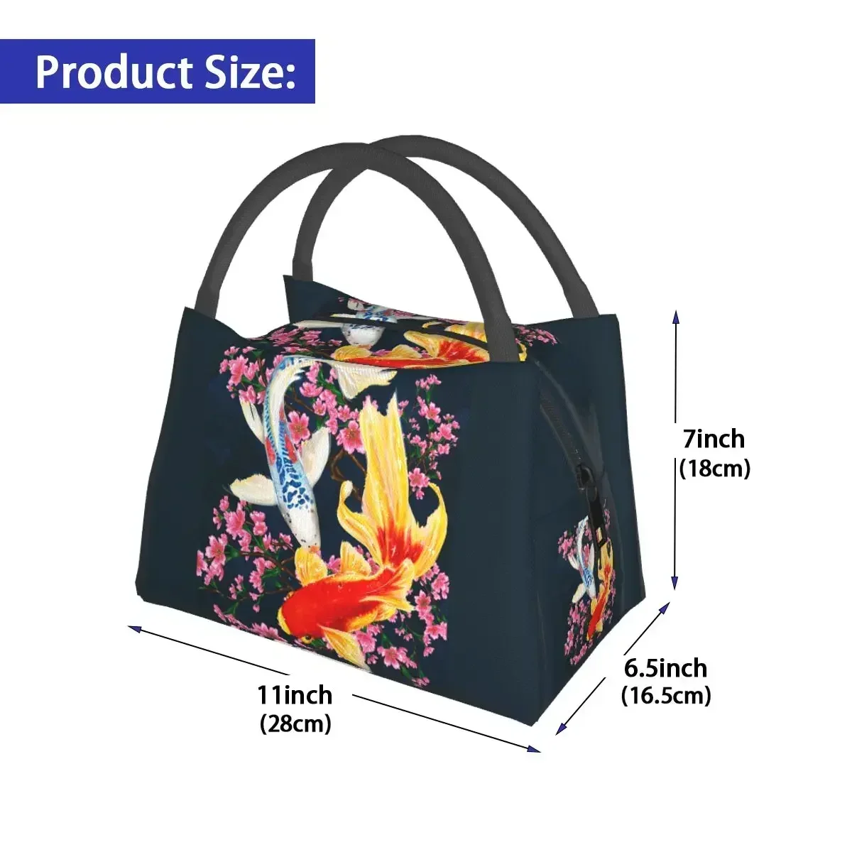 Koi Fish Animation Lunch Bag, Lancheira de moda japonesa, Bolsas Térmica Portátil Escolar, Designer Cooler Bag