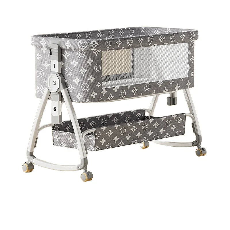 Baby Cribs  3 in 1 Baby Bedside Sleeper, Adjustable Baby Bassinet with Wheels, Storage Basket, Mattress, Easy Assemble
