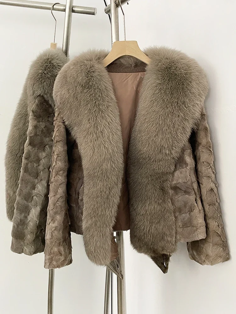 여성용 신상 겨울 상의 짧은 두꺼운 따뜻한 천연 밍크 퍼 코트 여성용 천연 여우털 푹신한 외투 재킷
