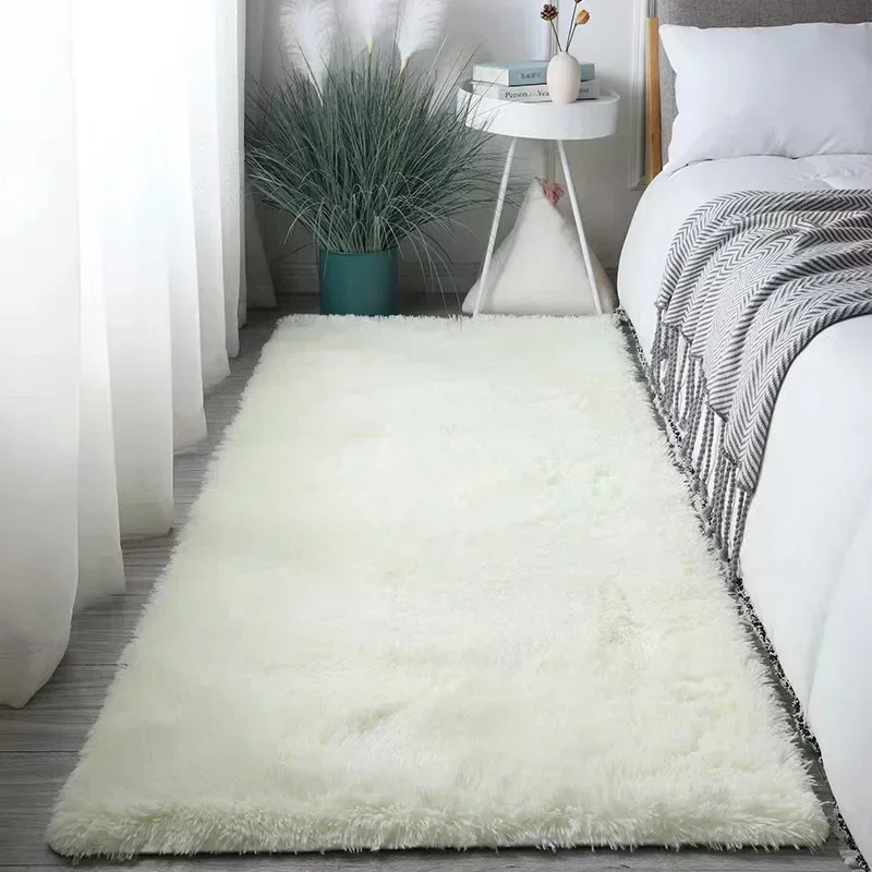 Kawaii Rug Fluffy Cream White Sheepskin Rug for Bedroom and Living Room Decor - Silk Wool Rugs  Rugs for Bedroom Room Decor