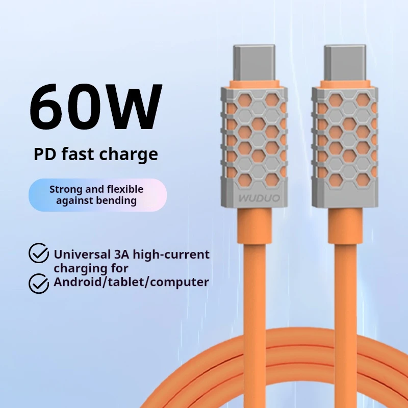 60W 3A USB C Cable Fast Charging Cable USB C to Type C Cord 480Mbps Data Transmission Line for iPhone Xiaomi Huawei Samsung