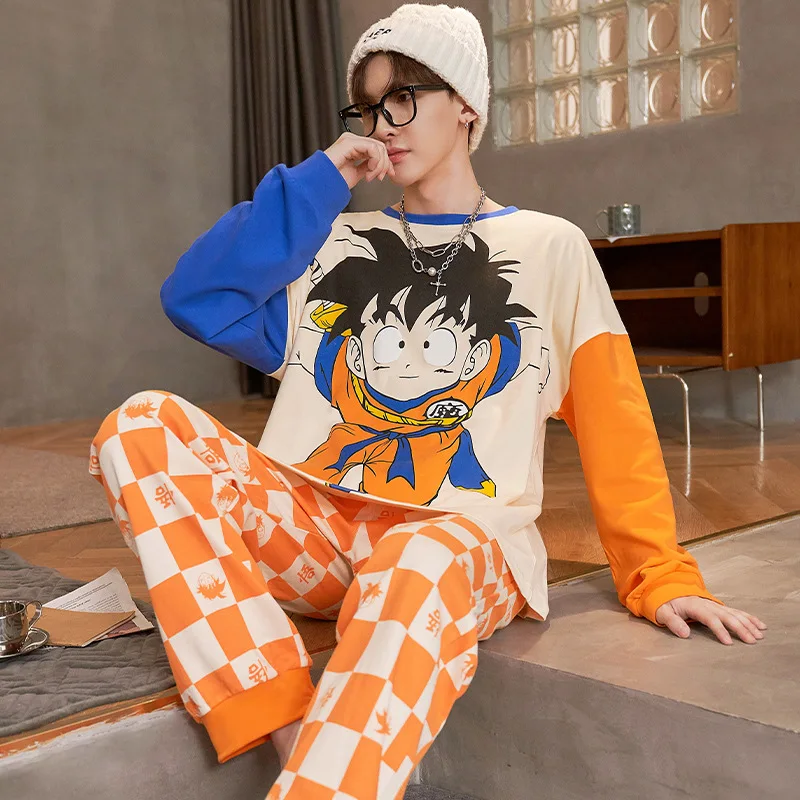 Cute Cartoon Boys Pajamas Suit Dragon Ball Son Goku Autumn Large-Size Man'S Long Sleeves  Unisex Sleepwear Set Home Clothes