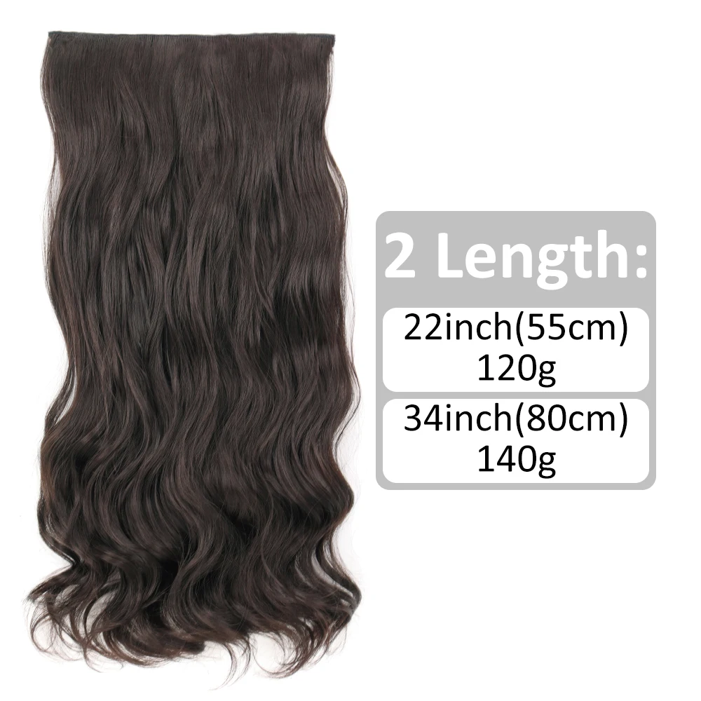 Synthetic 5 Clips In Hair Extensions Natural Long Wavy Hairstyles Fake Hairpiece Brown Black One Piece For Women