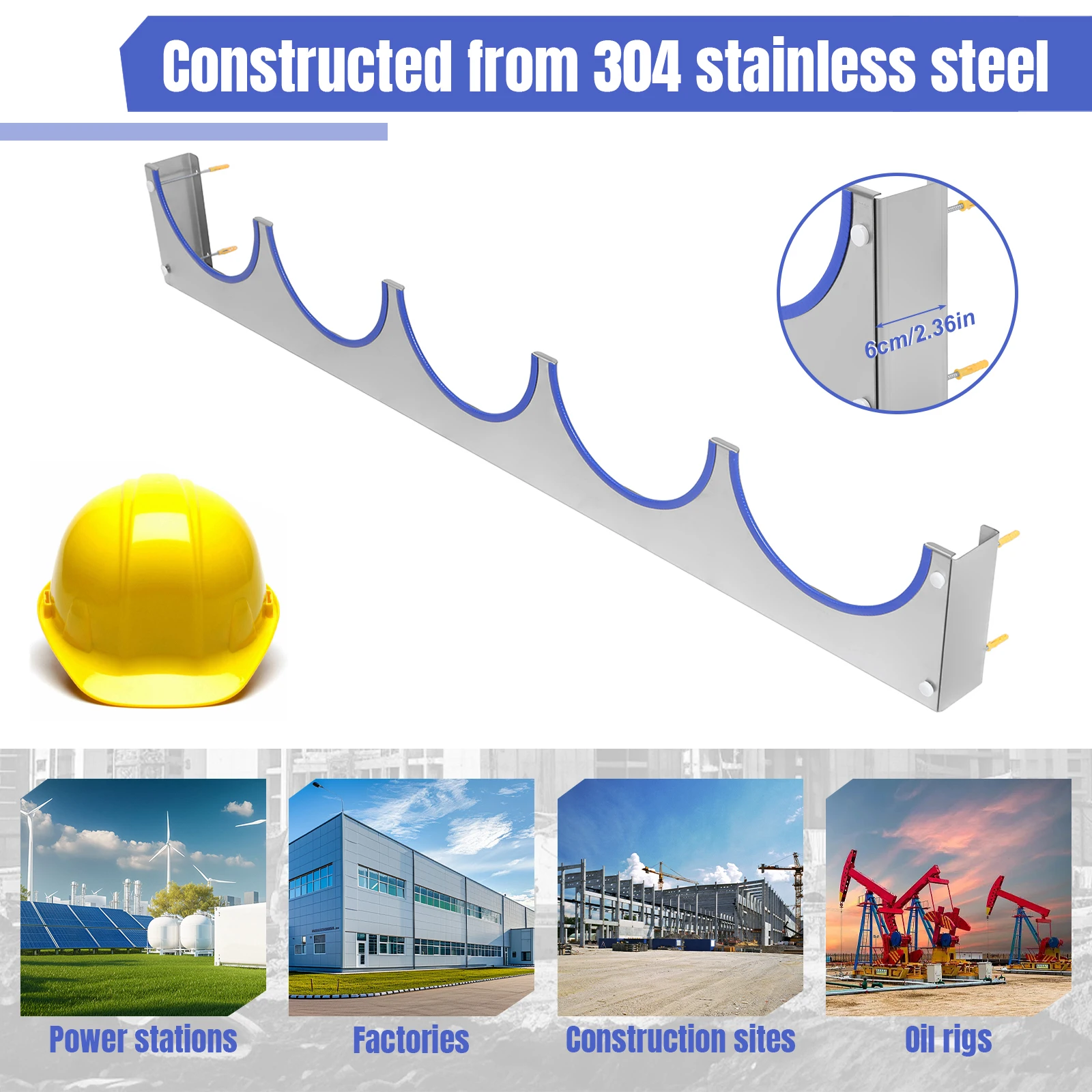 

Настенный держатель для касок с резиновой полосой, подставка для пожарных шлемов из нержавеющей стали для склада и мастерской