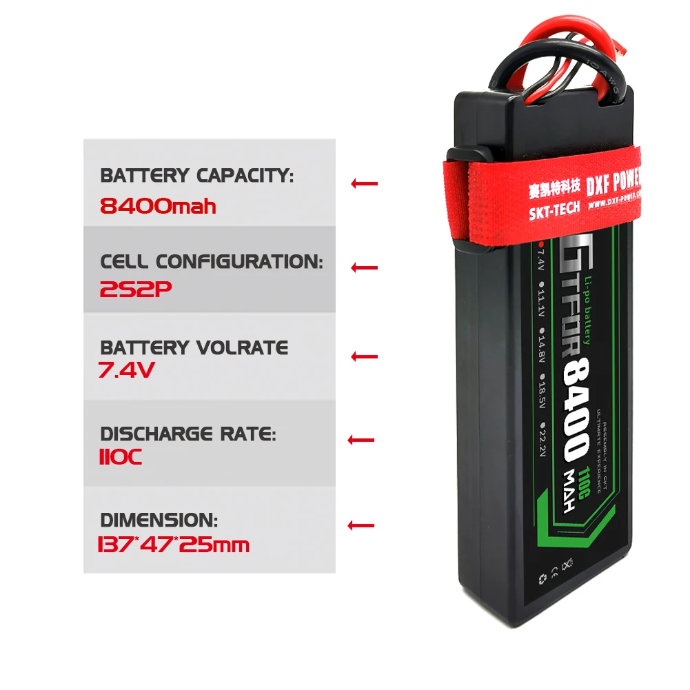 2PCS DXF LiPo 2S 3S 4 4S Batteria 7.4V 8400mah 8000mah 7000mAh 6500mah 5200mah 110C 60C 50C HardCase Per 1/8 1/10 RC Auto