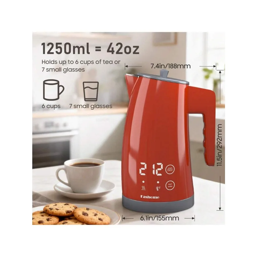 

1.25L Electric Kettle, Digital Display, 5-Temperature Control, 304 Stainless Steel, 1200W Fast Boil Electric Tea Kettle, Hot Wa
