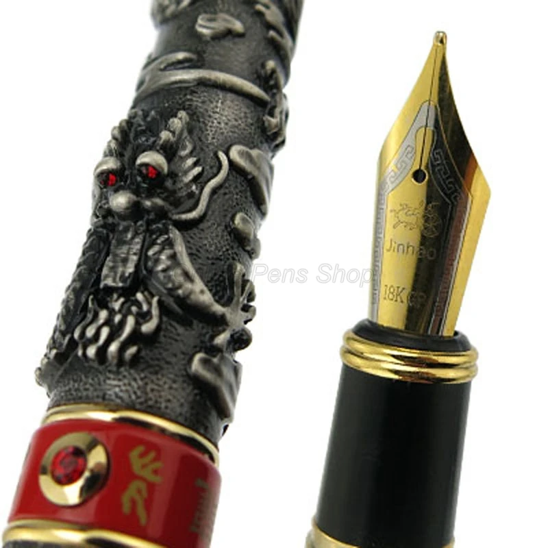 Jinhao gris y rojo doble dragón jugando perla tallado en relieve 0,7mm pluma estilográfica papelería de oficina profesional