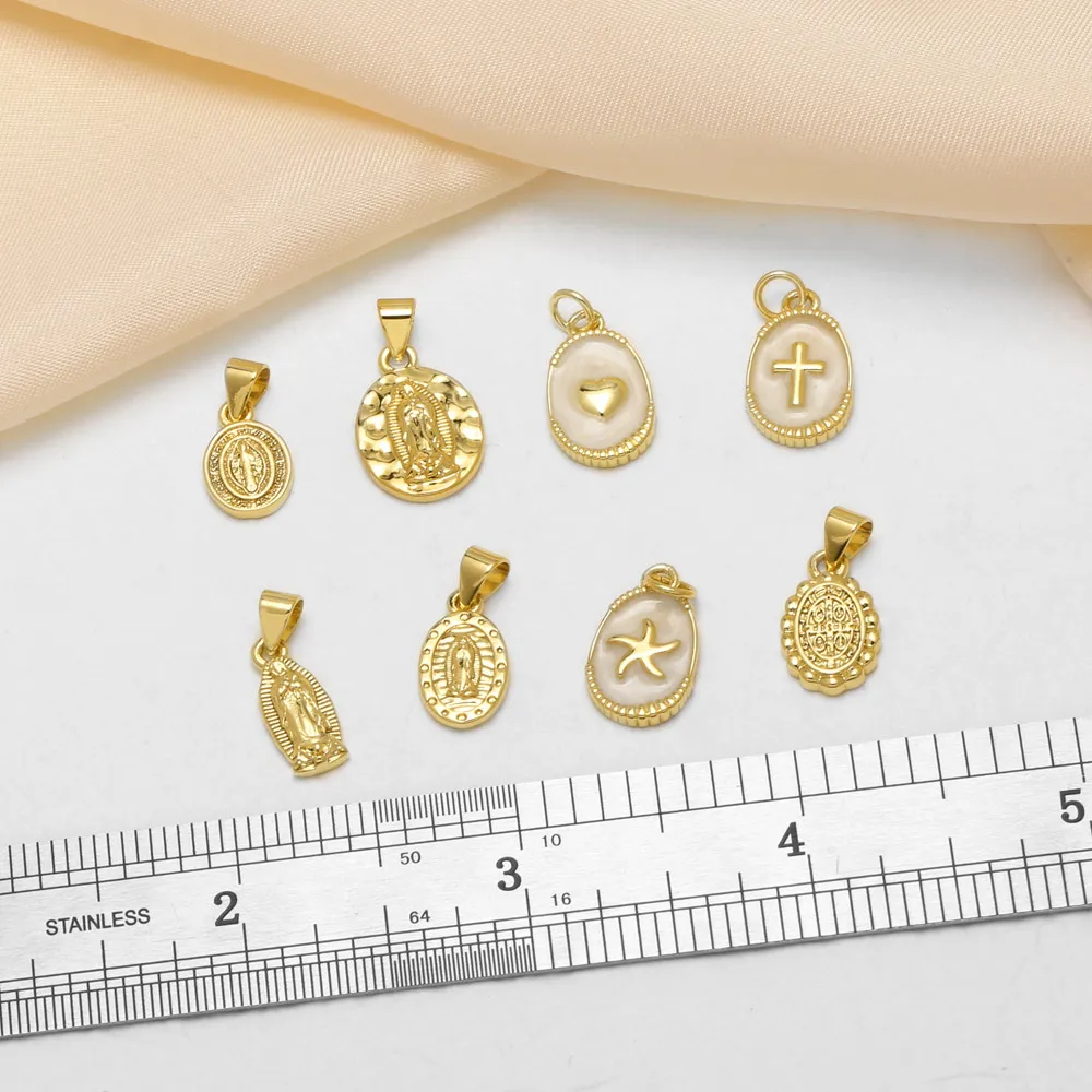 OCESRIO Virgin Mary Guadalupe Saint Benedict Copper Gold Plated Cross Heart Medal Charm Pendant for Jewelry Craft chma723