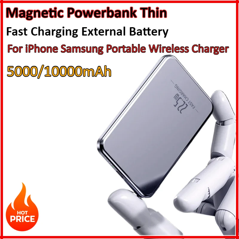 5000/10000mAh  Magnetic Powerbank Fast Charging External Battery iPhone Samsung Portable Wireless Charger Mini Power Bank