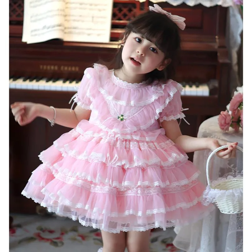 2023 Summer New Children\'s Spanish Lolita Princess Ball Gown Lace Stitching Birthday Baptism Easter Eid Party Girls Dress A2720