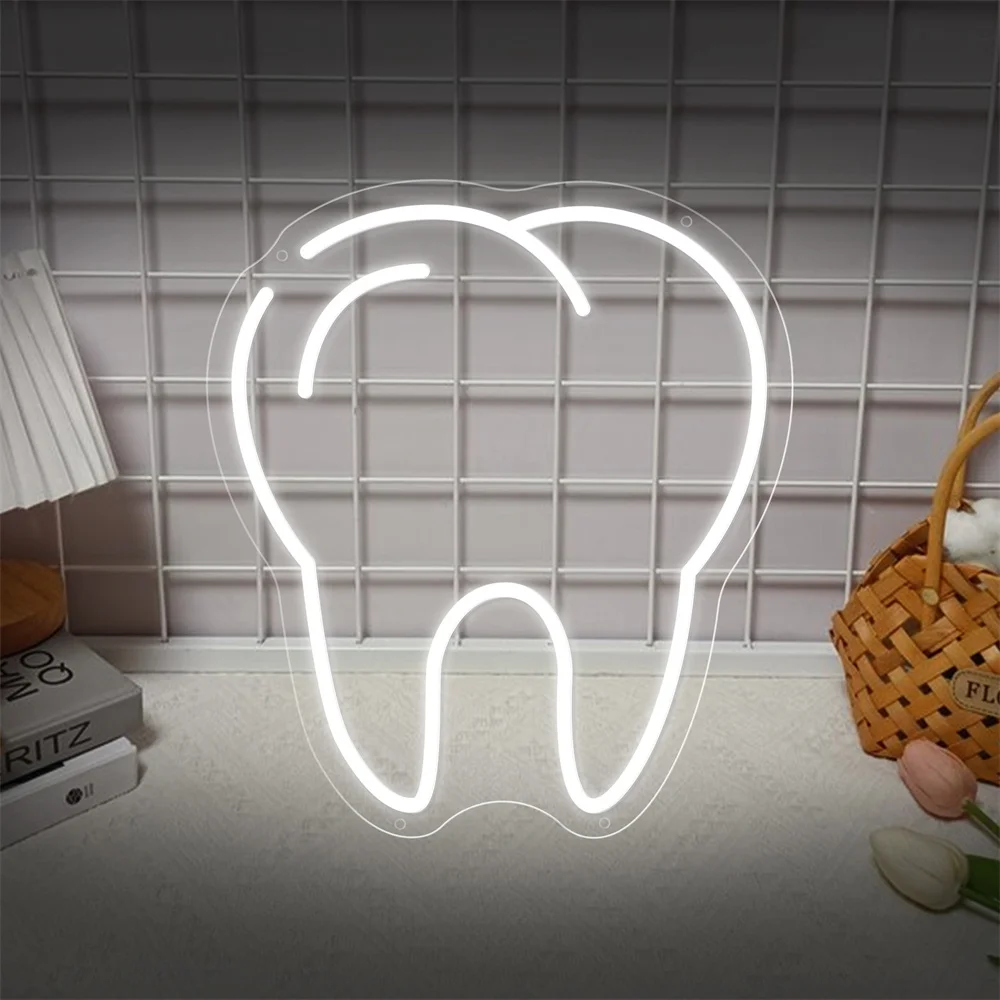 Neon Sign Tooth LED Neon Light Table Lamp Teeth Dental  Shop Neon Lights Window Wall Art Room Decor Night Light Room Decor USB