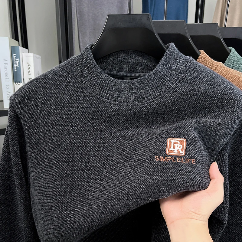 

High end brand men's sweater fashion letter embroidery plush warm comfort knitting new trend luxury casual round neck pullover