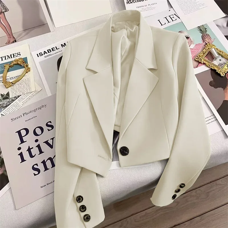 Cropped Blazers for Women New Korean Fashion Long Sleeve Button Up Suit Jacket Woman Elegant All Match Office Blazer Female