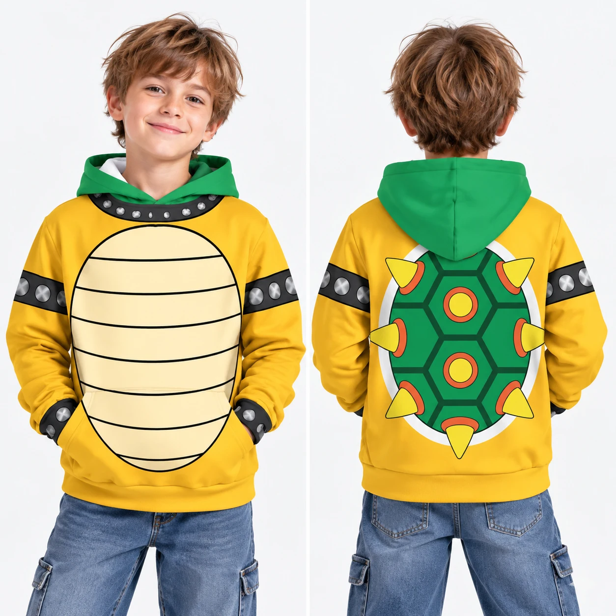 Kinder-Dinosaurier-Hoodie für Jungen und Mädchen, 3D-Schildkrötenpanzer-Design, Cartoon-Tier-Pullover, Sweatshirt mit langen Ärmeln und Kapuze. – Detail 4