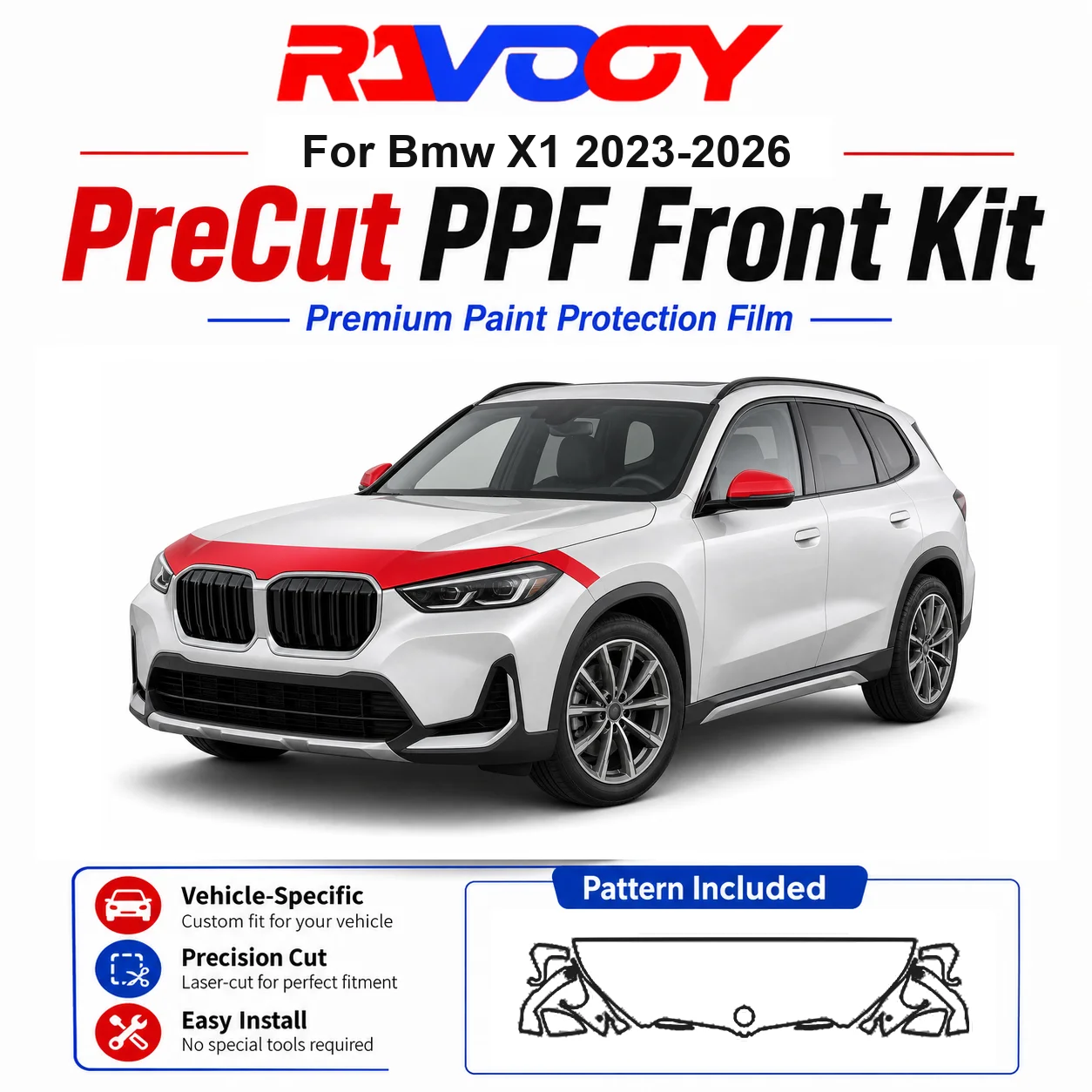 

8.5mil TPU Precut PPF Kit For BMW X1 2023-2026 - Hood, Partial Fenders & Full Mirror Set - Self-Healing Gloss Clear Bra Film