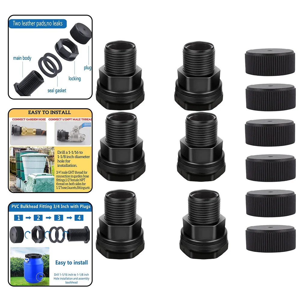 6 acessórios de anteparo para fácil instalação em aquários tanques de água com 34 polegadas macho GHT e 12 polegadas fêmea NPT