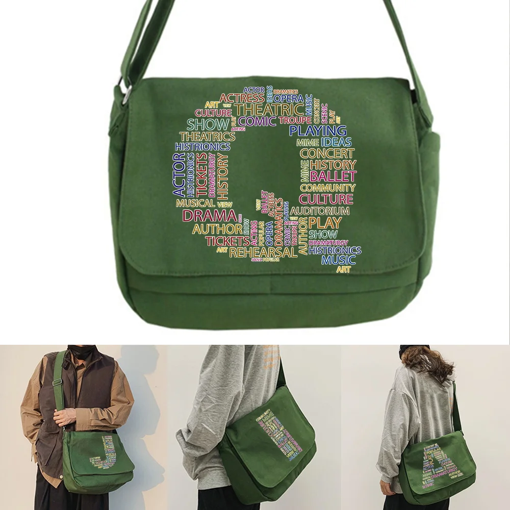 Large Capacity Shoulder Bags Green Canvas Leisure Travel Messenger Bag text Initial Name Series Women Crossbody Package
