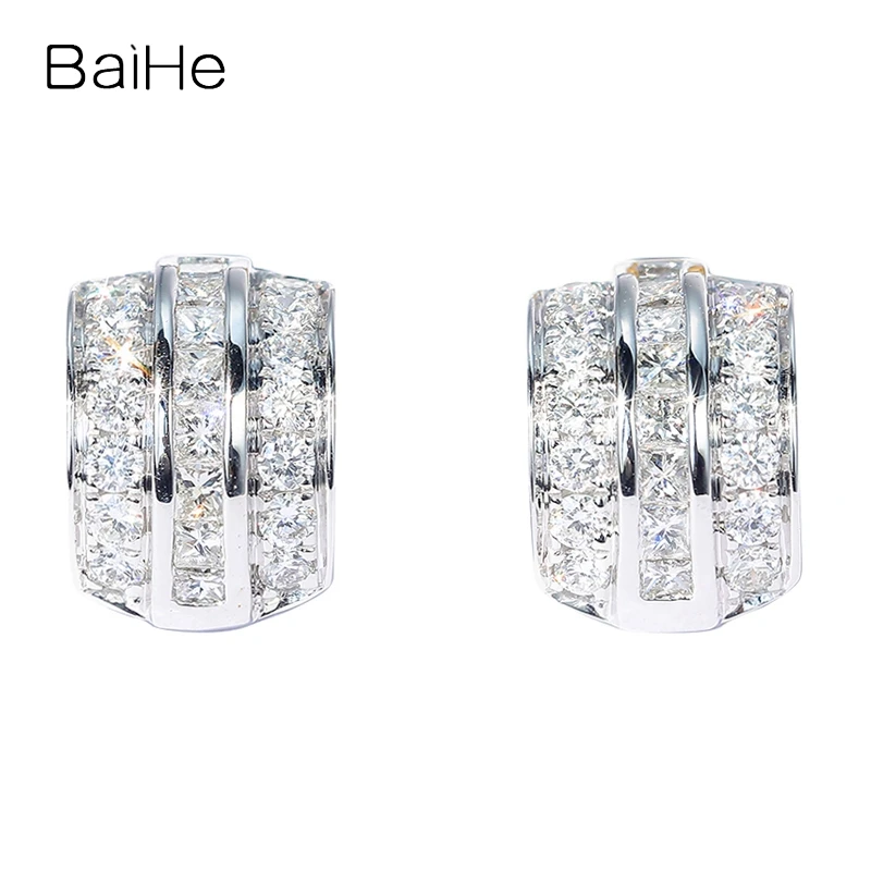 BAIHE Solid 14K White Gold 0.70ct H/SI Natural Diamond Stud Earrings Women Wedding Fine Jewelry Making Trendy Серьги-гвоздики