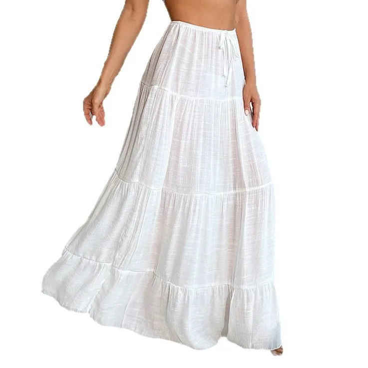 Sexy Pure Color Bikini Swimwear Casual Beach Dr Women's Outer Skirt Cake Sle Loose Fit High Waist Long Skirt Beachwear