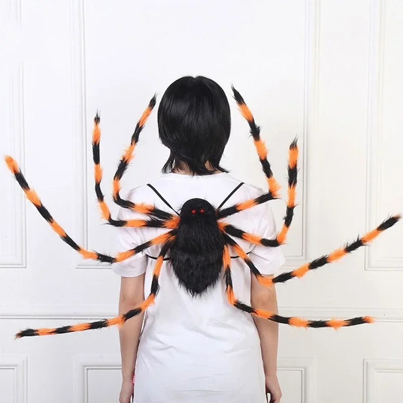 Mochila creativa de araña de felpa negra con bolsillo de caramelo para Halloween, accesorios de fiesta, accesorios de ropa, correa de araña para Halloween