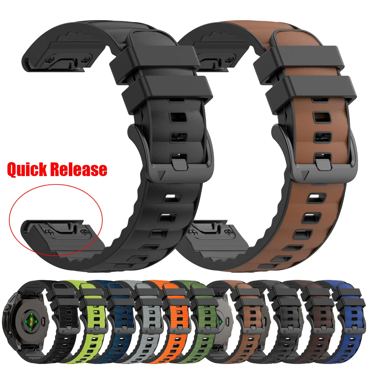 QuickFit 22/26mm Strap For Garmin Fenix 8pro 47mm 51mm  Leather+Silicone Band Fenix 8 7 7X Pro 6X Tactix 8 7 Bracelet Watchband