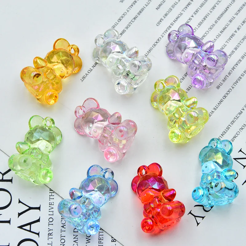 

5Pcs 20x29mm Rainbow Bow Bear Pendant Colorful Transparent Acrylic Charms for DIY Jewelry Making Necklace Accessories
