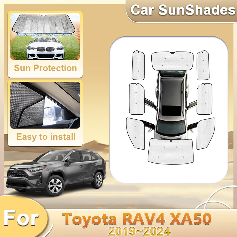 

Car Full Coverage Sunshades For Toyota RAV4 2023 Accessories 2019~2024 XA50 Reflector Shade Sun Visor Silver Sunscreen Window
