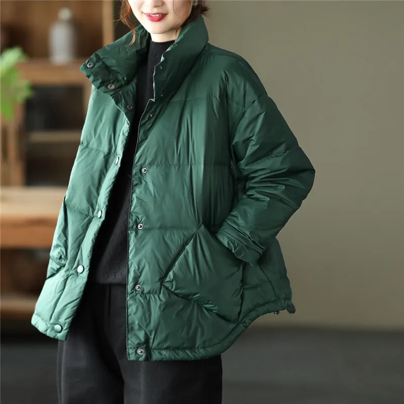 New Autumn Winter Women Single Breasted Down Coat Warm Light White Duck Down Jacket Ladies Loose Oversize Puffer Parkas Outwears