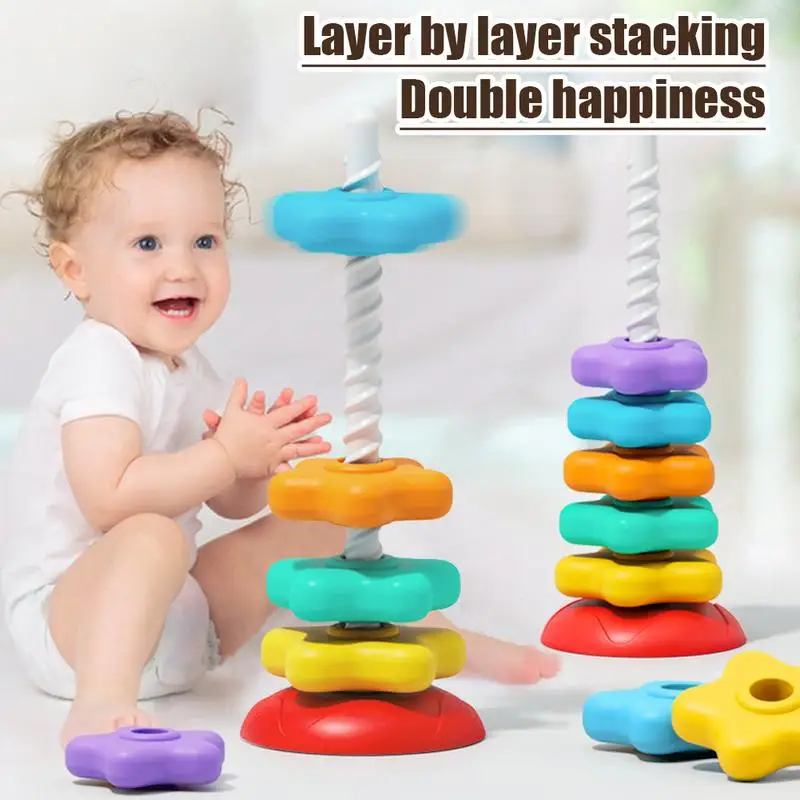 Stacking Toy For Kids Spinner Rainbow Toddler Montessori Educational Sensory Toy Motor Skills Stacking Tower Kids