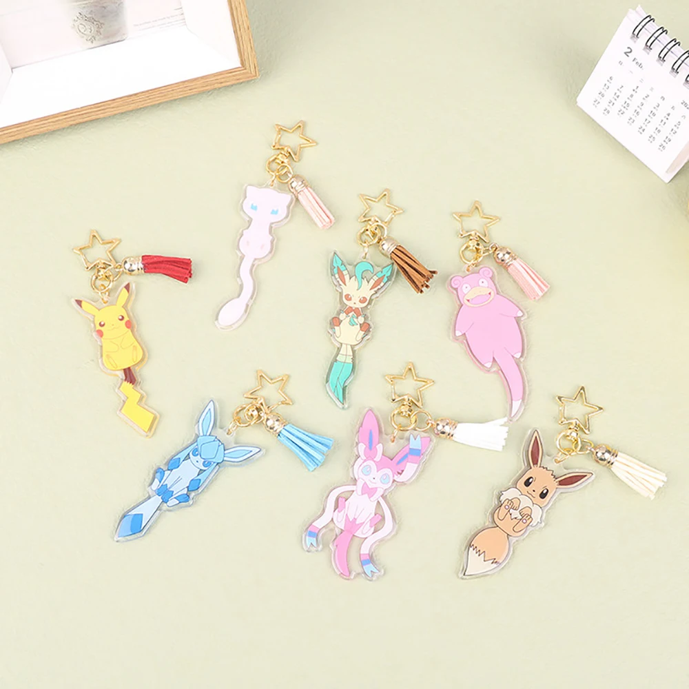 Pokemon Acrylic Keychain Anime Characters Pikachu Leafeon Eevee Sylveon Bags Car Key Ring Charm Accessories Kids Birthday Gift