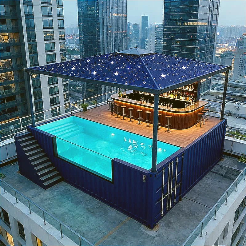 Luxury container swimming pool 40ft large rustproof stainless steel waterproof swimming container garden hotel resort Customized