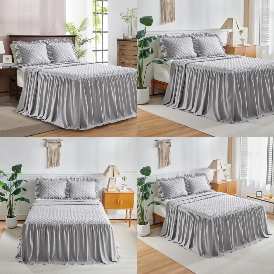 

Ruffle Skirt Bedspread Set - 30" Long Drop - Vintage Chic Ruffled Summer Coverlet Bed Spreads Quilt Boho Bedding Farmhouse Styl