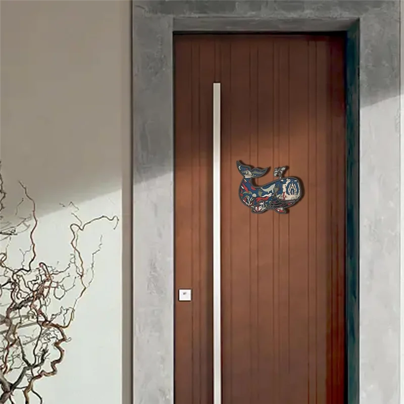 Animales de madera 3D tallados ballena arte decoración pared escultura estatuilla océano artesanía silueta ornamento arte-[Qahk]