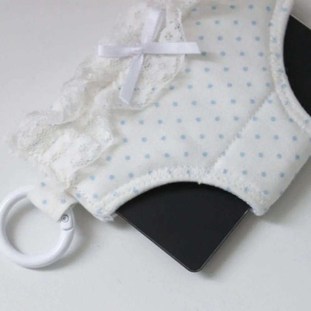 Polka Dot Card Holder Pendant Lace Trim Snap Button Bag Pendant Keychain Mini Size Bow Detail Polka Dot Pouch Bag Decoration
