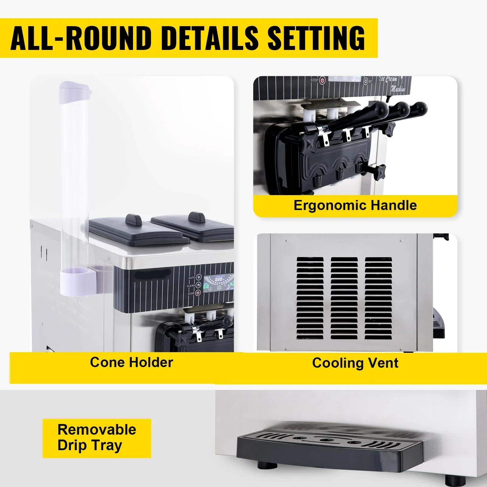 VEVOR التجارية آيس كريم ناعم القوام آلة 18-28L/H مبردات شربات ثلاثية الألوان سطح المكتب الحلو مخروط معدات التجميد آلة بيع #2