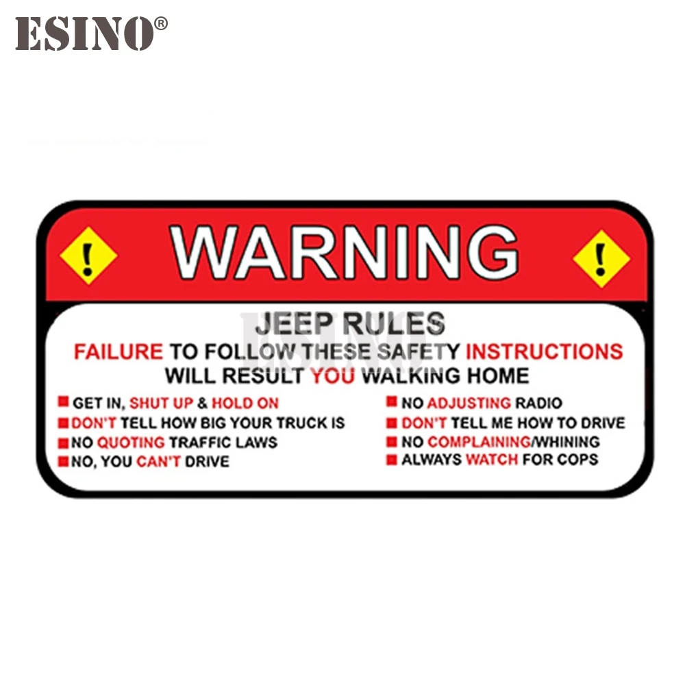 

Car Styling Creative Funny Warning Rules Decorative Sticker Cartoon PVC Decal Waterproof Car Body Pattern Vinyl for Jeep