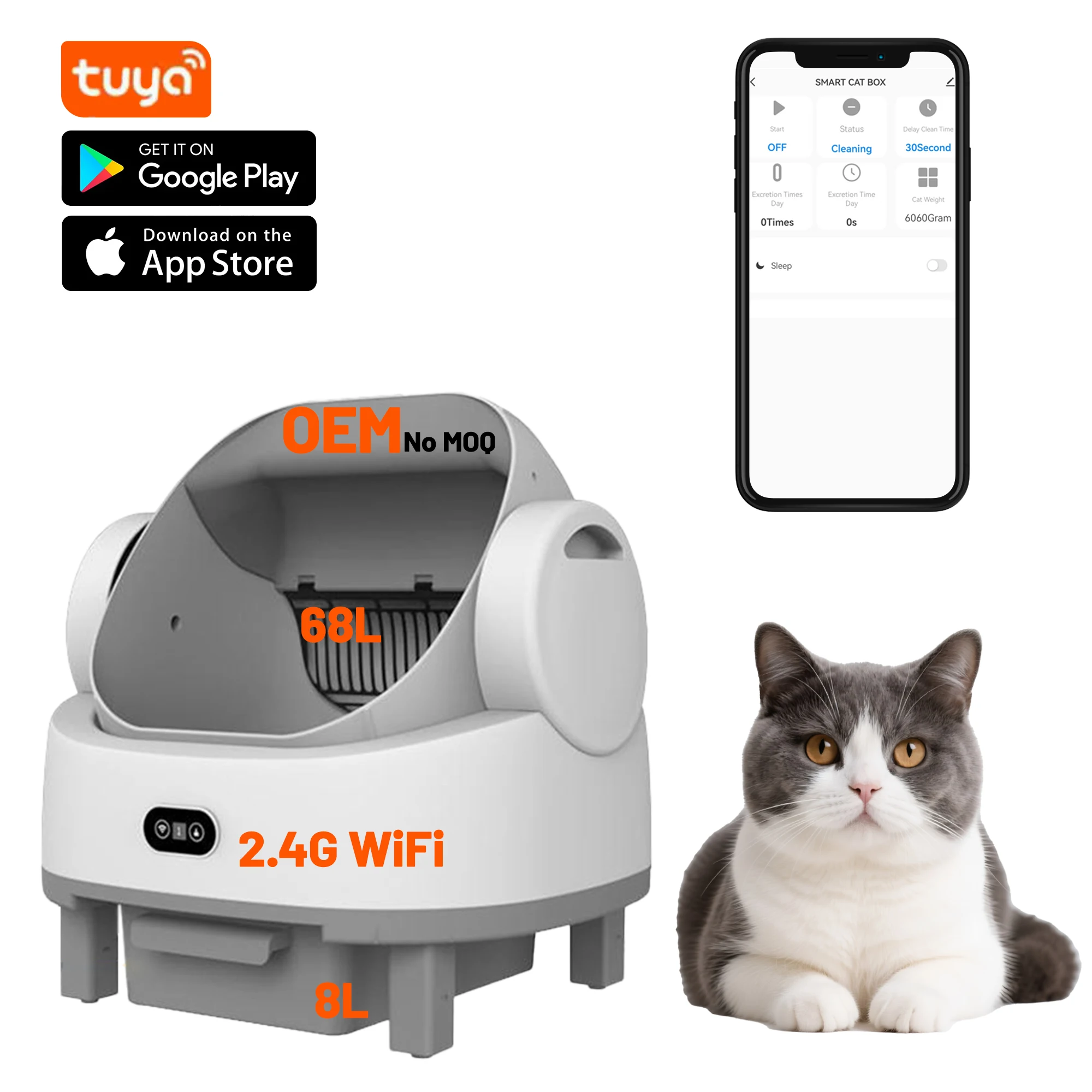 Tuya APP Control Pet Smart Cat Litter Box 8L Big Capacity Smart Auto Self-Cleaning Automatic Cat Toilet