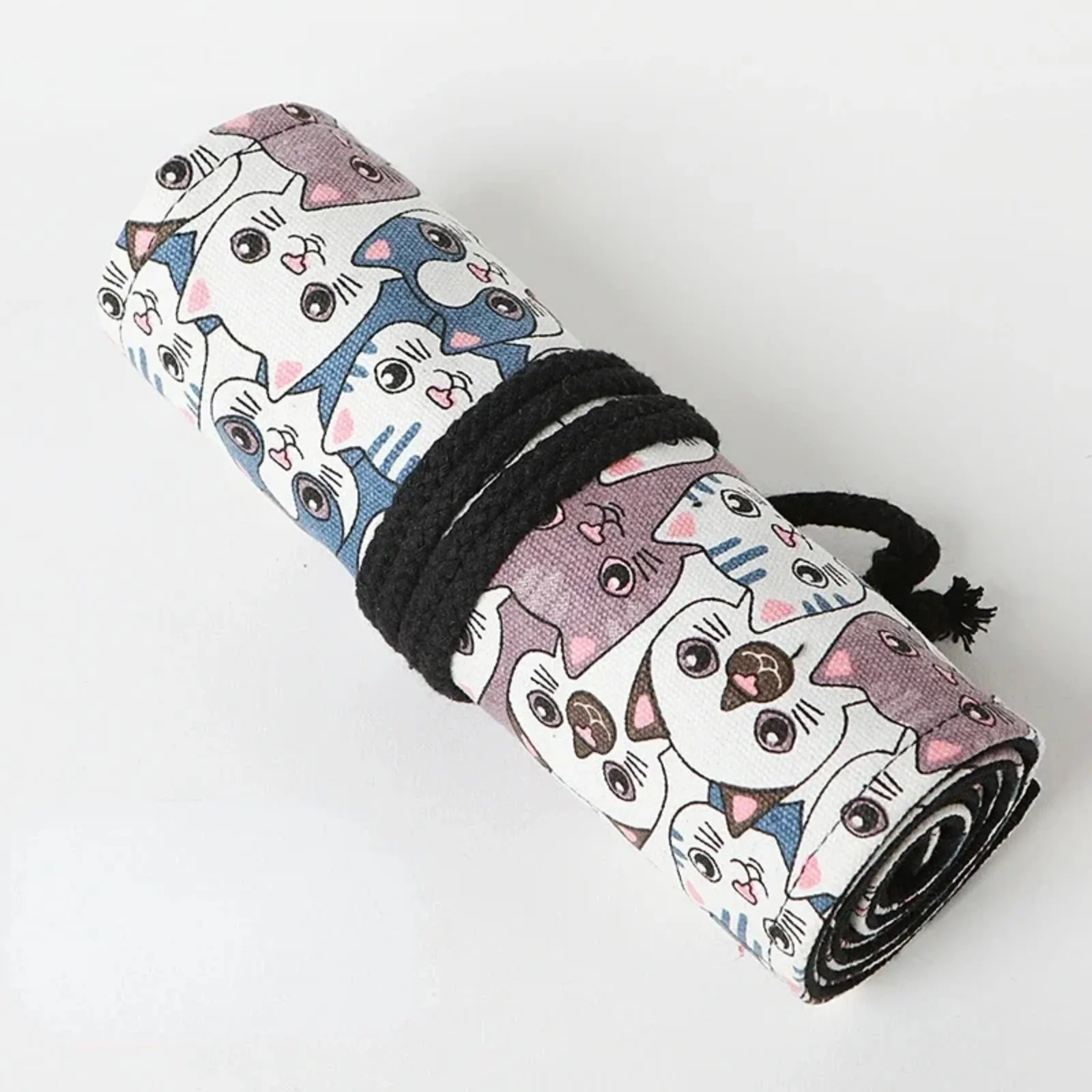 1PC Creative Big Head Cat Print Canvas Large Volume Pencil Bag Lovely Simple Pencil Case, Suitable for Office and Educational